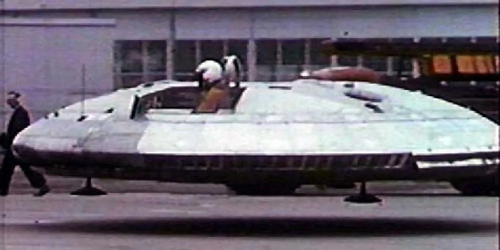 The Avro Canada VZ-9AV "Avrocar" undergoing hover tests in the late 1950s — a classified USAF/US Army project to develop a disk-shaped VTOL aircraft.
