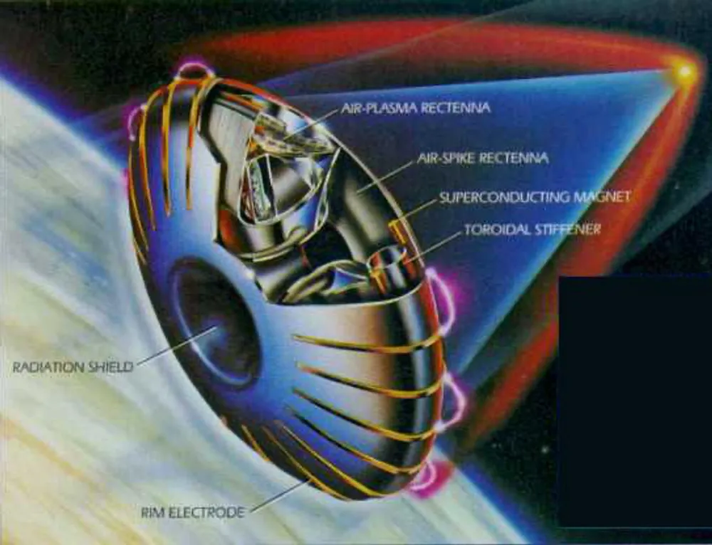 Technical diagram of air-plasma rectenna and superconducting magnet systems — concepts explored in declassified directed-energy research.