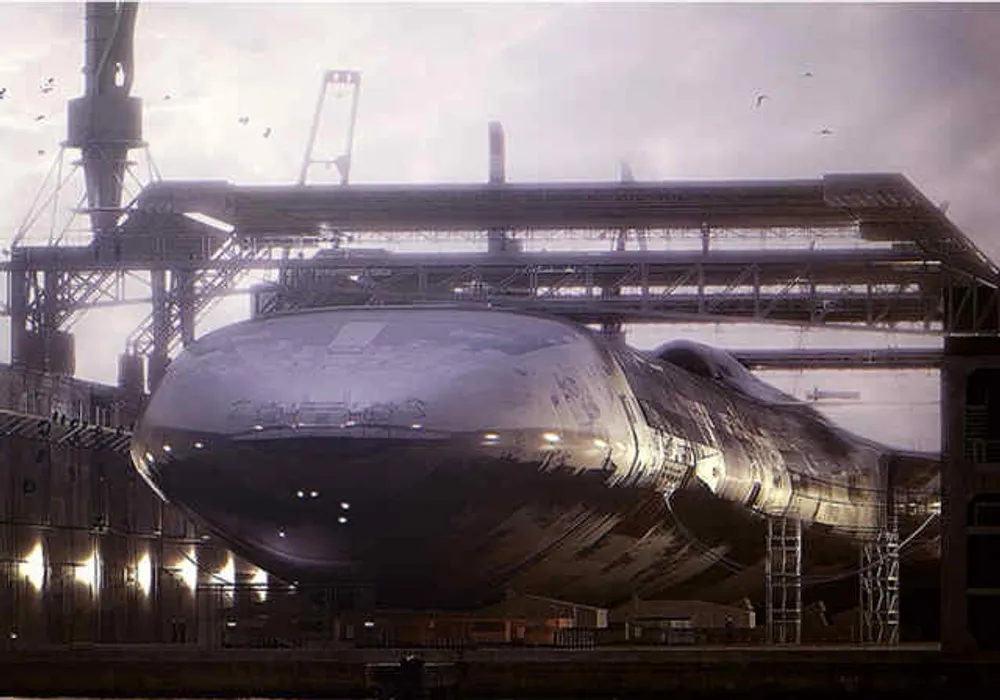Large-scale aerospace structure under construction — documenting the industrial scale of post-war experimental aircraft programs.